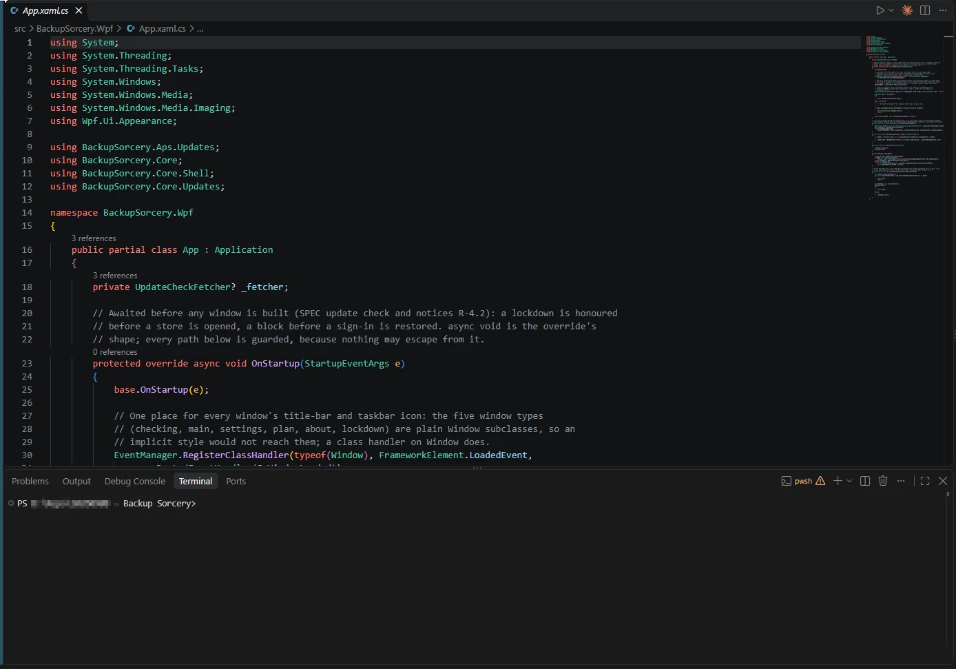 The Backup Sorcery source code open in Visual Studio Code